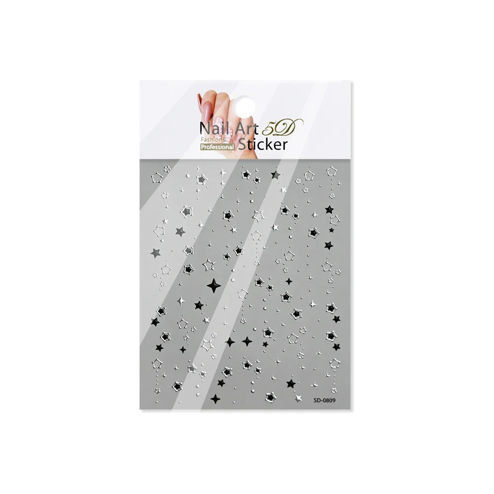 1 Stück 5D schwarze und silberne Stern-Nagelaufkleber Y2K hohler fünfzackiger Stern selbstklebende Nagelaufkleber Stern DIY Maniküre-Dekorationen11