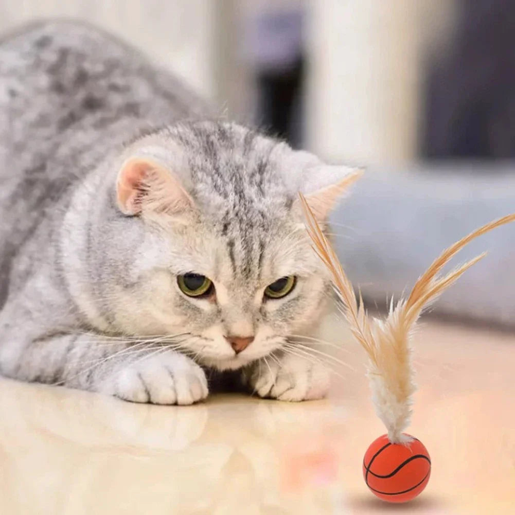 Interaktiver selbstausgleichender Ball für Katzen, Feder-Hüpfball für den Innenbereich, Flatterball für Haustiere mit hoher Rückfederung, Haustierzubehör
