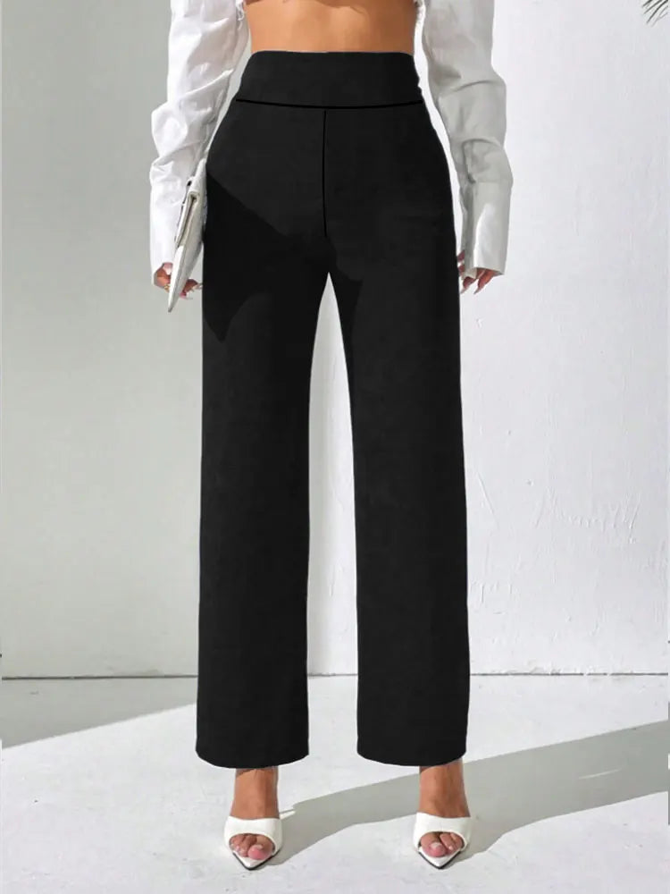 Einfarbige, lässige, gerade geschnittene Hose für Damen, Frühling/Herbst, hohe Taille, Bauchkontrolle, schlankmachend, weit geschnittene, lange Sporthose