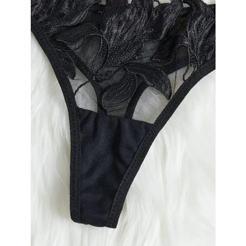 Feen-Dessous mit Blumenmuster, Valentinstag, bezaubernde kurze Höschen-Unterwäsche, sexy Nachthemd, ausgefallene V-Unterwäsche, Slip-Set für Damen, durchsichtiger BH