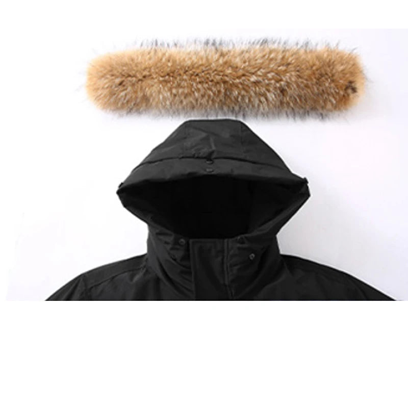 -30 Grad Daunenparkas für Herren, winddicht, mit Kapuze, verdickt, mehrere Taschen, Daunenmantel, lässig, modisch, dick, warm, besticktes Design, Parka