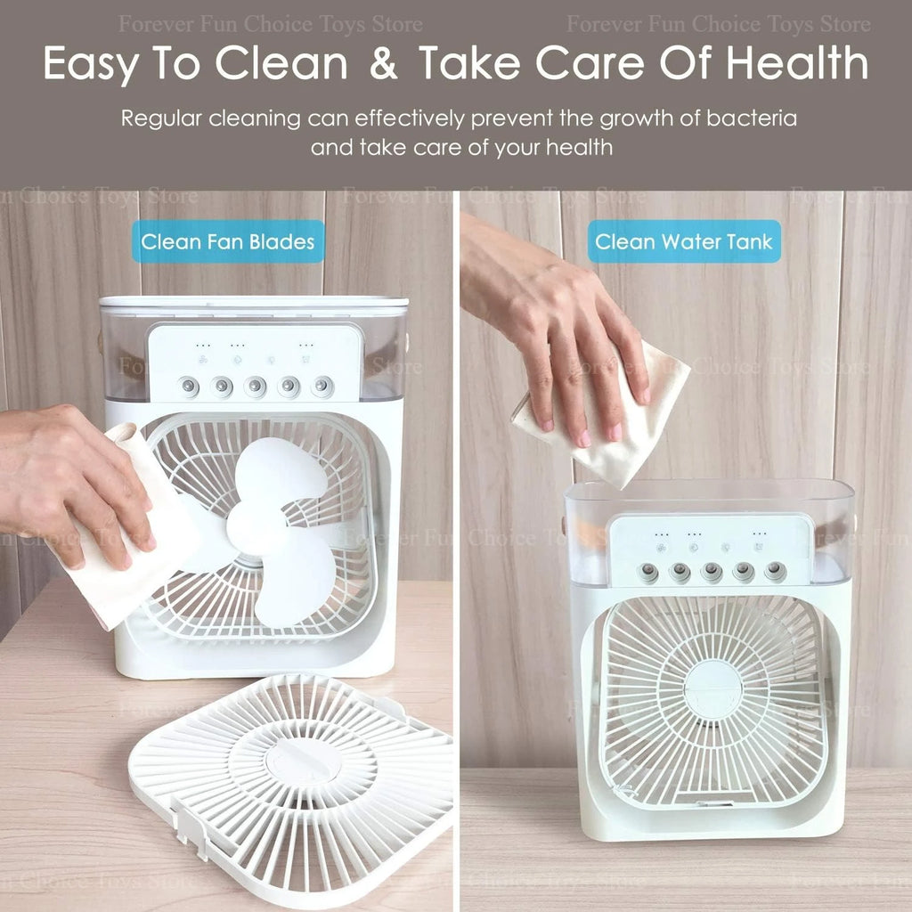 3-in-1 Ventilator Klimaanlage LED-Licht Tragbarer Luftbefeuchter Klimaanlagen-Ventilator für Outdoor und Reisen Handgehaltener Eispack-Sprühventilator