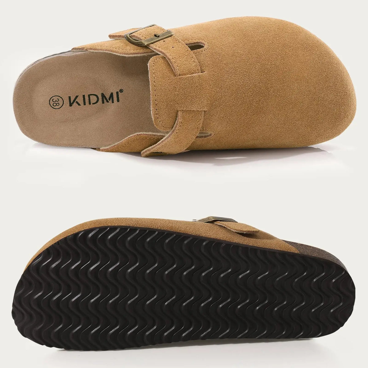 Litfun Neue modische Damen-Clogs mit verstellbarem Riemen, Korkfußbett, Leder-Pantoletten mit Fußgewölbeunterstützung, Unisex-Kartoffelschuhe für den Außenbereich