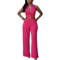 Damen Jumpsuit Sexy Ärmellos Tiefer V-Ausschnitt Weites Bein Jumpsuit Romper Mit Gürtel