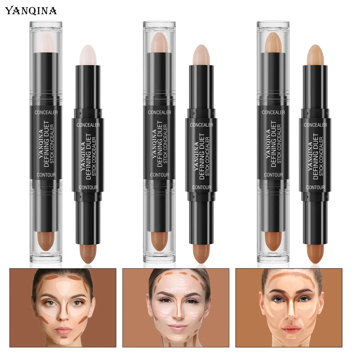 Contour Stick Duo, doppelseitige Highlight- und Schattencreme, wasserfester Concealer mit vollständiger Abdeckung, natürliches Finish-Make-up für alle Sk
