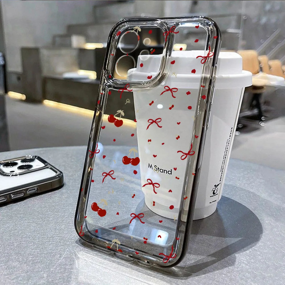 Transparente kirschbemalte Handyhülle für iPhone 13 11 16 Pro Max 16E 15 14 12 16promax 15promax 14promax Silikon Funda Cover