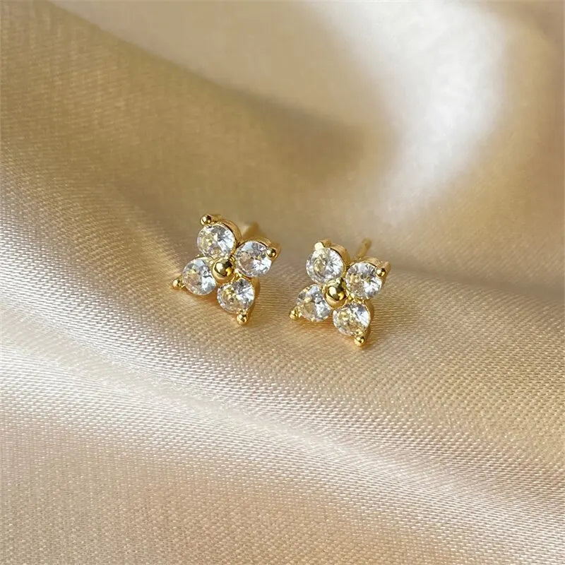 Exquisiter kleiner runder Zirkonia-Ohrstecker in Blumenform, goldfarben, für Damen, schlicht, Party, Hochzeit, Modeschmuck