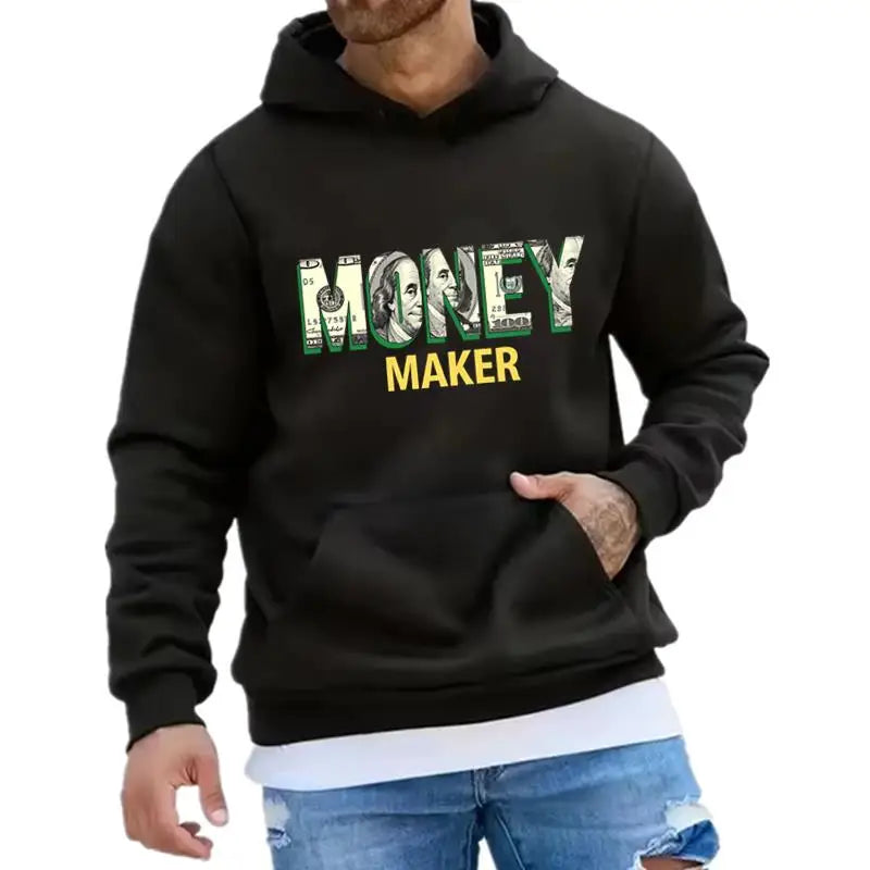 Männlicher Kapuzenpullover, modische Hip-Hop-Kleidung, Straße, Allgleiches, Taschenpullover, Gelddruck, Herren-Kapuzenpullover, Frühling und Herbst, tägliches Spiel und Tragen
