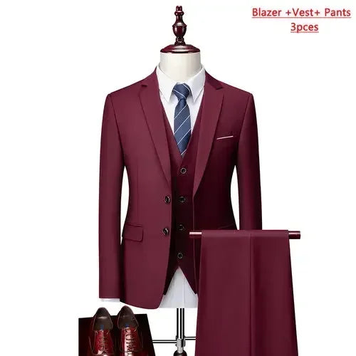 14 Farben M-6XL ( Jacke + Weste + Hose) High-End-Marke formale Business Herren Anzug dreiteiligen Bräutigam Brautkleid einfarbigen Anzug