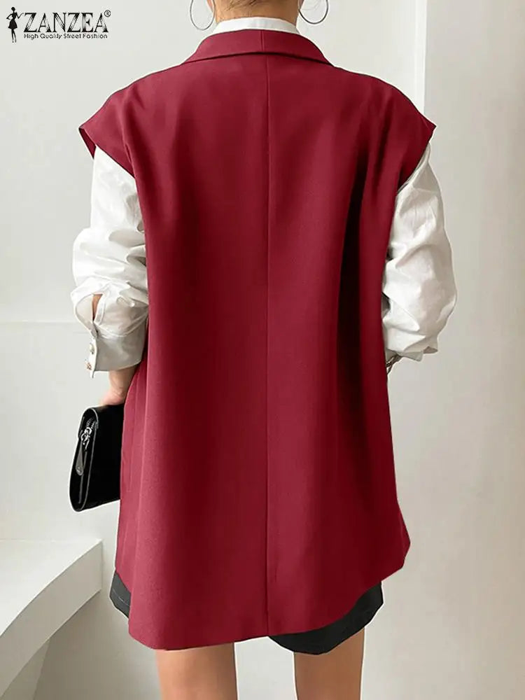 Zanzea übergroße Out wears 2024 Frauen ärmellose Weste Mode Revers Kragen Weste elegante Schnürung Blazer koreanische Tank Jacken