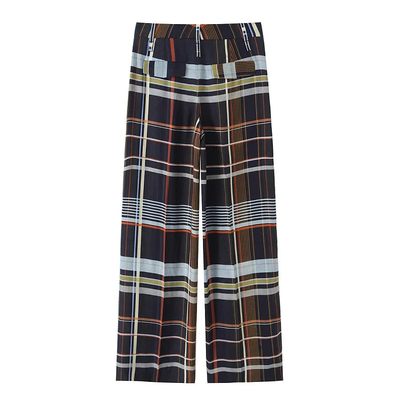 HXAO Karierte Damenhose, Baggy, weite Hose für Damen, Herbst, minimalistisch, lange Freizeithose, Damen, mittlere Taille, karierte Hose