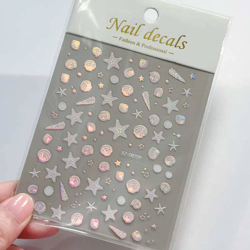 1 Stück 5D Traumhafte Bunte Blasen-Nagelaufkleber Aurora Muschel Blasen Stern Nagelkunst Abziehbilder Selbstklebende Sommer Ozean Nageldekorationen