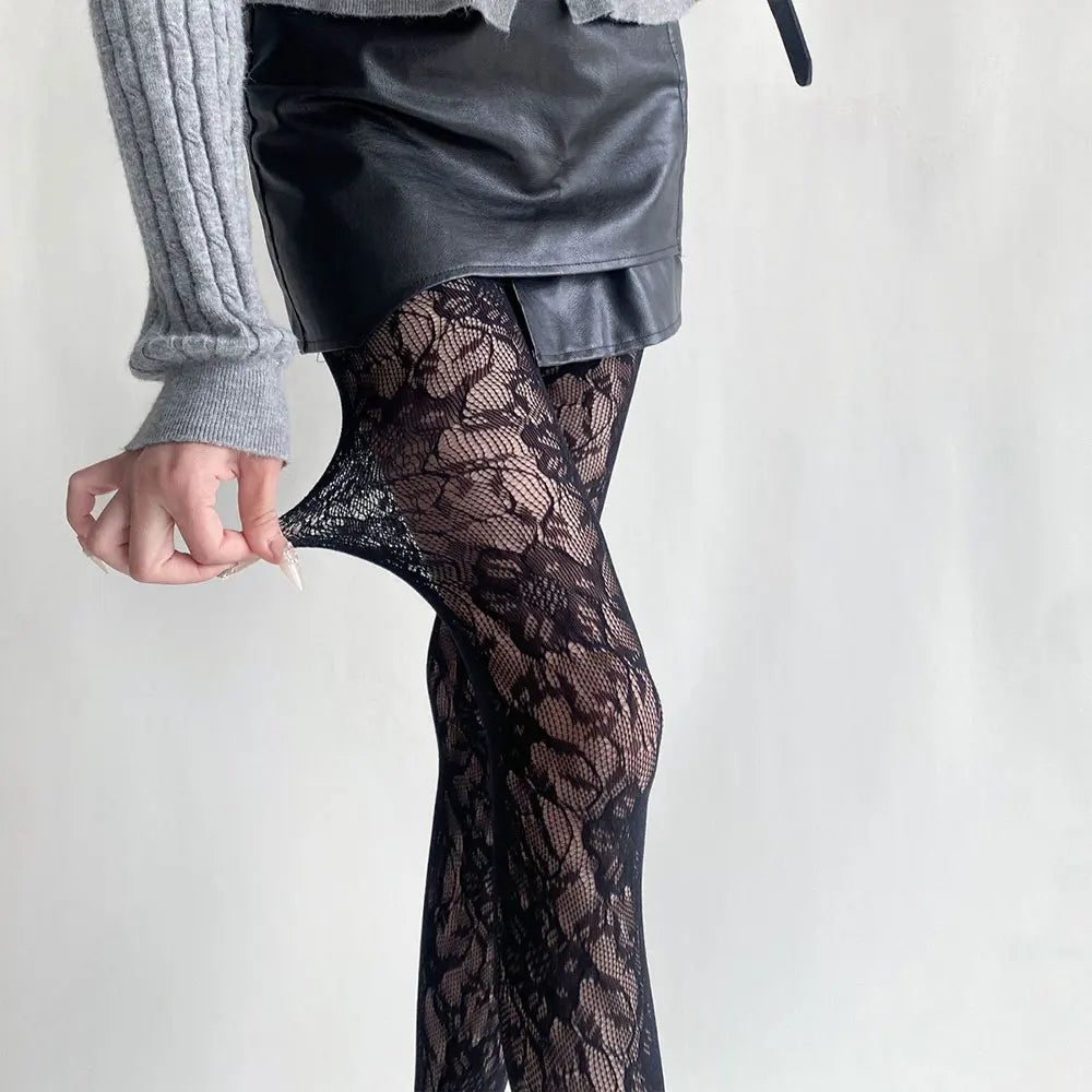 Y2k Blumenmuster Ausgeschnittene Sexy Strumpfhose Trendige JK-Strumpfhose Hochelastische Hipster-Leggings Harajuku Gothic Strümpfe