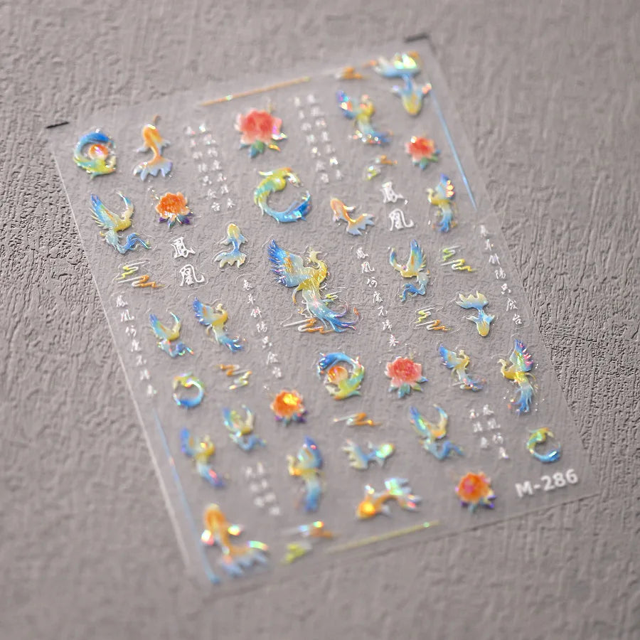 1 stücke 5D Luxus Glitter Blau Schmetterling Nail art Aufkleber Retro Luxus Selbstklebende Transfer Nagel Dekorationen Slider Aufkleber DIY