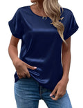 Frauen Sommer Stil Satin Blusen Shirts Dame Casual Fledermaus flügel Hülse O-ansatz Einfarbig Lose Blusas Tops