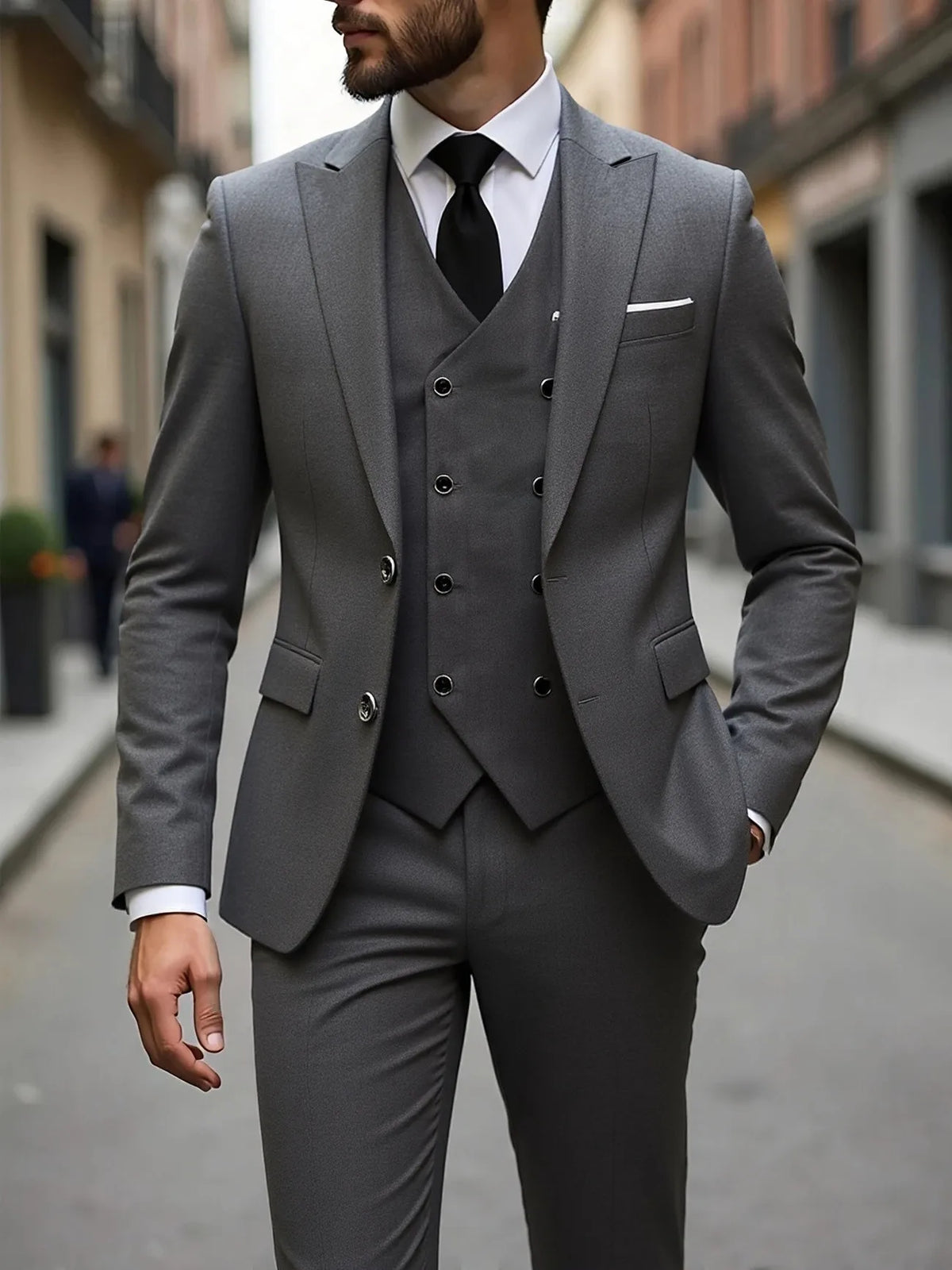 Klassische Hochzeitsanzüge Slim Fit für Bräutigam 3-teiliger Anzug für Trauzeugen Formelle Herrenanzüge für Geschäftsanlässe (Jacke+Weste+Hose)