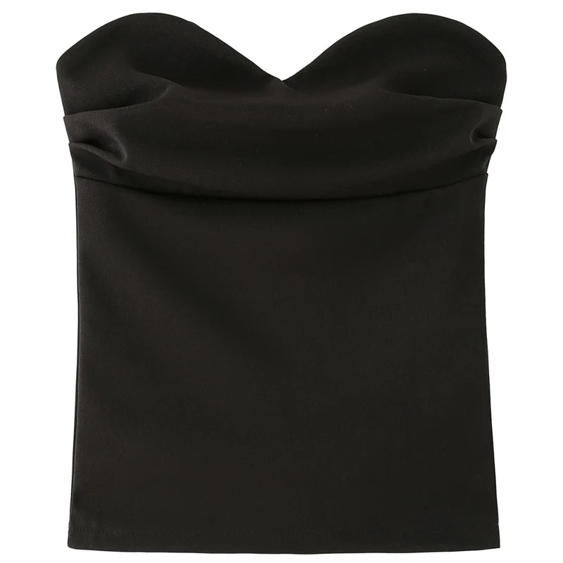 HXAO Rüschen-Hosen-Sets für Damen, zweiteiliges Set, trägerlos, bauchfrei, rückenfrei, Röhrenoberteil, Anzug, schicke Schnürung, weites Bein, Hosen-Sets, Outfits