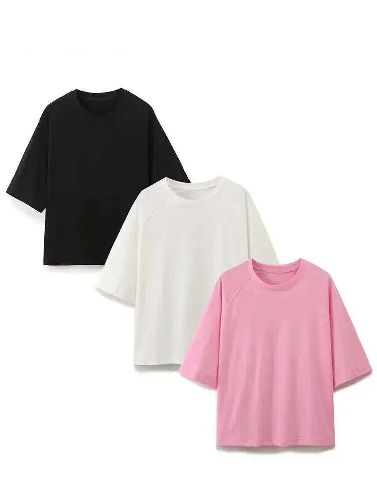 HH 2024 sommer Weibliche Feste Gemütliche Hosen Anzug Kurzen Ärmeln O Neck T-Shirt + Kordelzug Jogging Gerade Hosen Kausalen Straße set