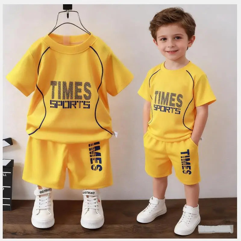 2026 Neues Kinder-Set für Jungen: Sommerliches, schnell trocknendes Sport-Set mit Buchstaben-Print, Kurzarm-Shirt und Shorts, 1-12 Jahre