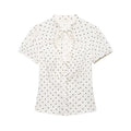 HH Damen Elegante Bluse mit Schleife und Schnürung Kurze Puffärmel Knopfleiste Sommer-Freizeithemd Gepunktetes Schickes Oberteil