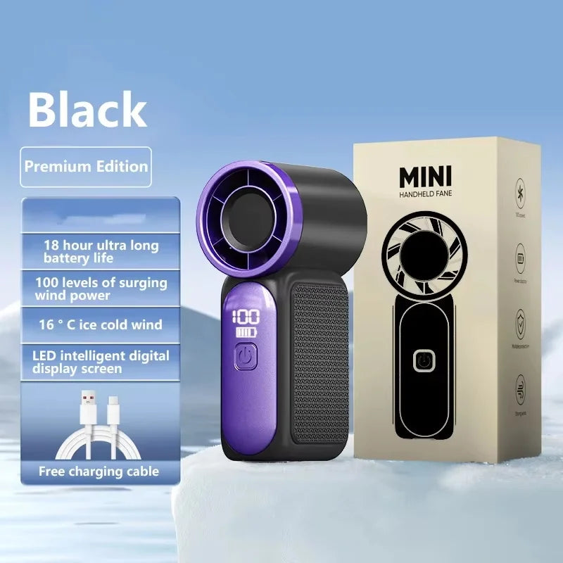 5-Gang Mini-Handventilator, faltbar, Turbo, max. 10 m/s, starker Luftstrom, Typ-C USB, wiederaufladbar, lange Betriebsdauer, Taschenkühler