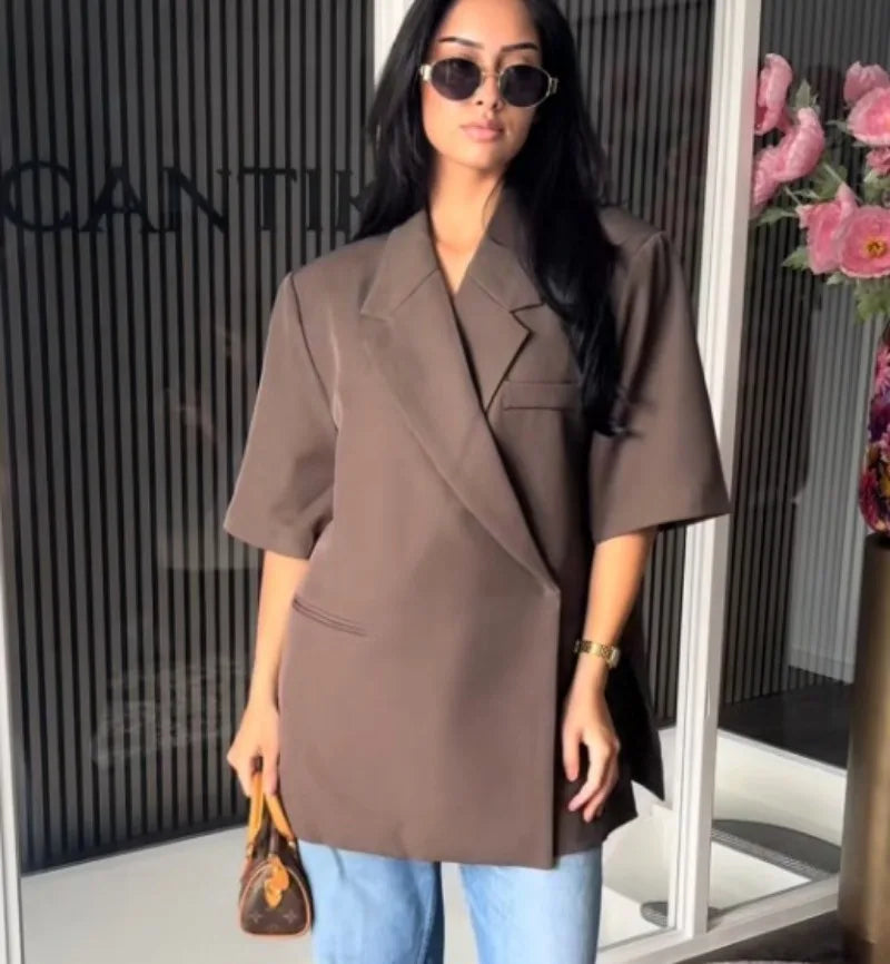 Damen Lockerer Blazer-Anzug Einfarbig Lässiger Umlegekragen Einknopf-Mantel Hochgeschnittene Shorts 2026 Sommer Herbst Formelle Neue Outfits