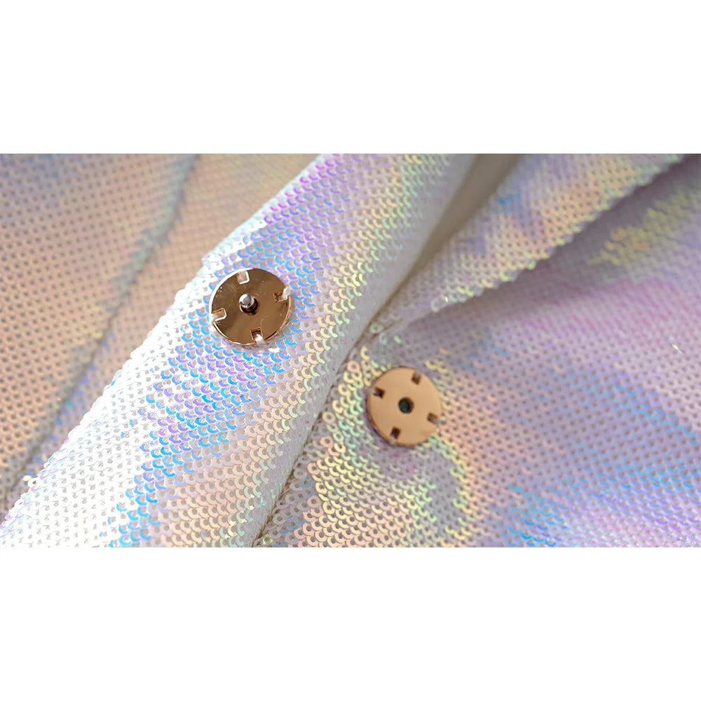 Party Abend Design Glänzende Bling 2PCS Weiß Blazer Shorts Anzüge Europäischen Amerikanischen Stil Pailletten Twin Sets Hohe Qualität