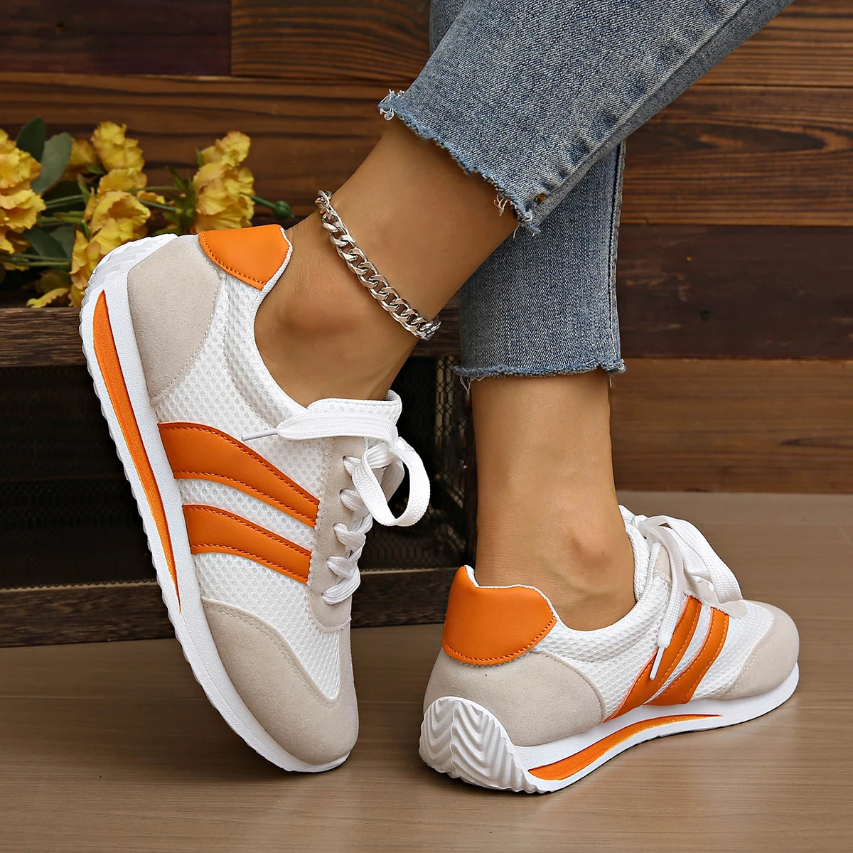 Leichte Mode-Turnschuhe für Damen, bequem, rutschfest, lässig, Sportschuhe, Damen, gestreift, Mesh, atmungsaktiv, Plateau-Turnschuhe