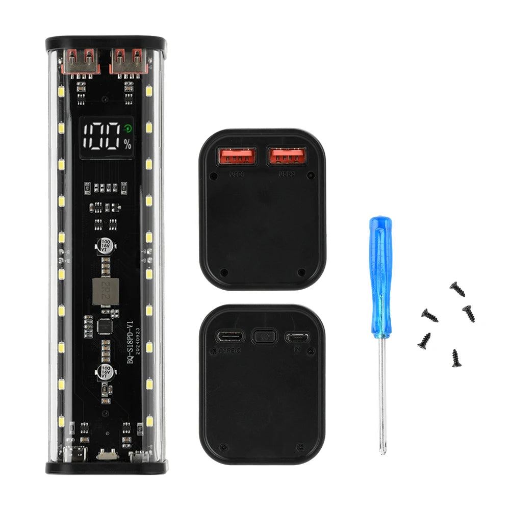 22,5 W Mobile Power DIY Fall Kein Löten 8PCS 18650 Batterie Box DIY Lade Power Transparente Shell Mit Taschenlampe