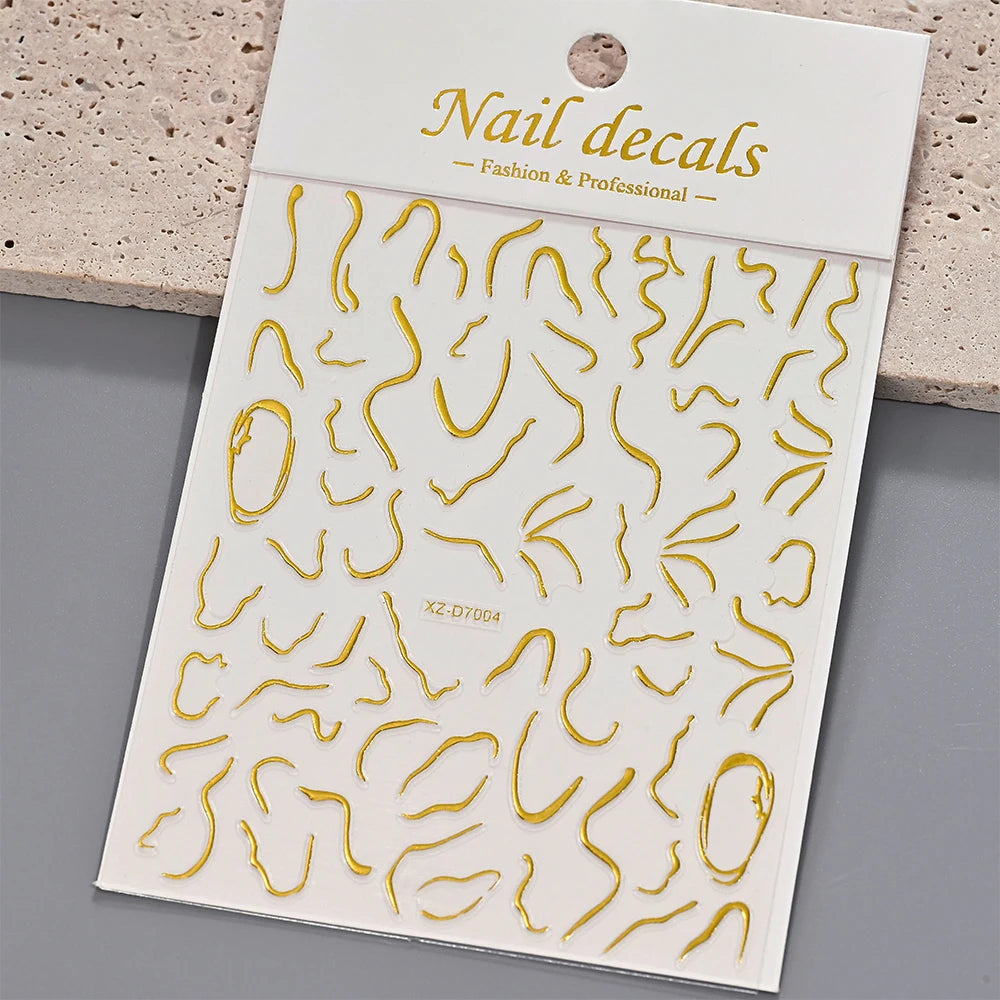 1 Stück 3D Bronzing Gold French Strips LinesNail Art Aufkleber Unregelmäßige Metall French Line Nagelaufkleber Selbstklebendes Nagelzubehör 4