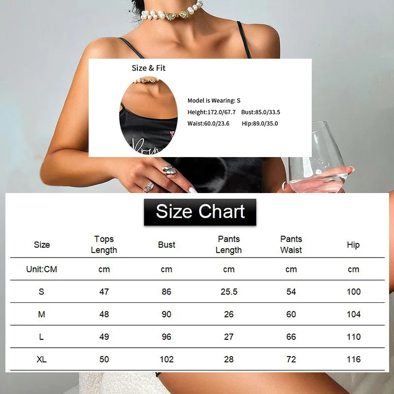 Pyjamas Damen Sexy Dessous Satin Nachtwäsche Seide Cami Shorts Set Weiche Schlaf Pjs 2-teilige Nachtwäsche Print Pyjamas Mujer Homewear