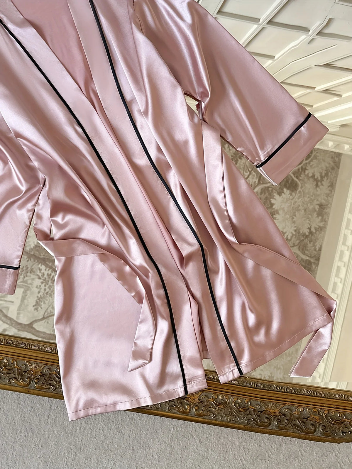 Eleganter Damen-Schlafmantel mit V-Ausschnitt, Selbstbindegürtel, Lockerer Pyjama, Lässiger und Bequemer Schlafzimmer-Bademantel, Loungewear, Nachtwäsche