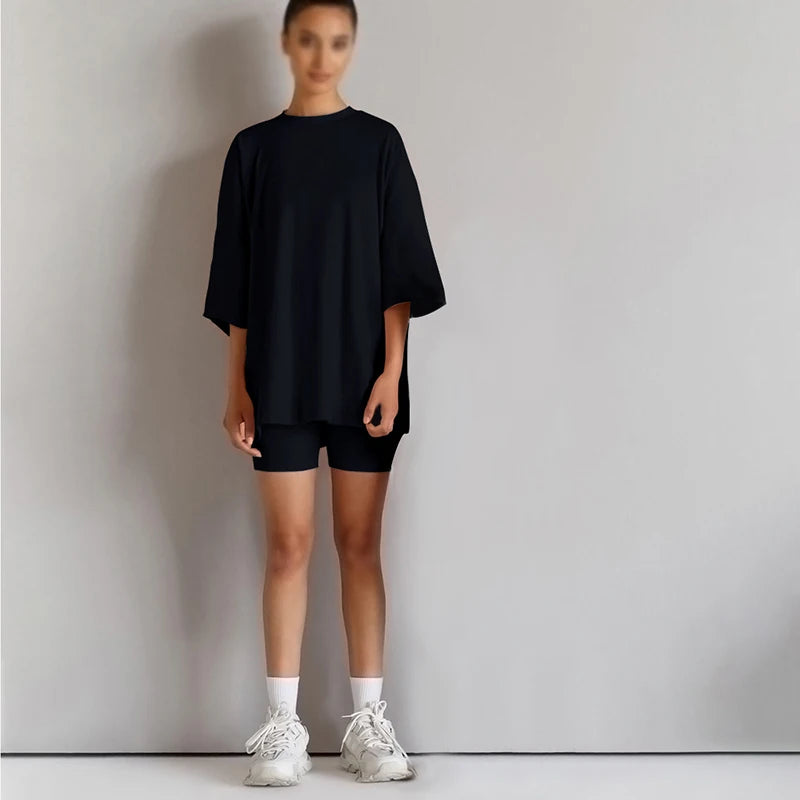 Neuheit Kleine Kinder Baby Mädchen Kleidung 2 Stück Trainingsanzug Set Übergroßen Kurzarm Baumwolle T-shirt + Leggins Shorts Sport Anzug