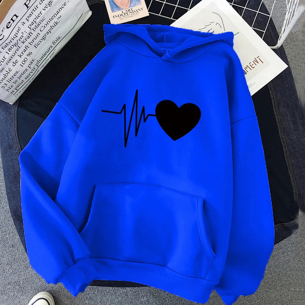 Bedruckter, locker sitzender Kapuzenpullover mit Taschen, Oversize-Winter-Kapuzenpullover für Damen, langärmelige Freizeitoberteile