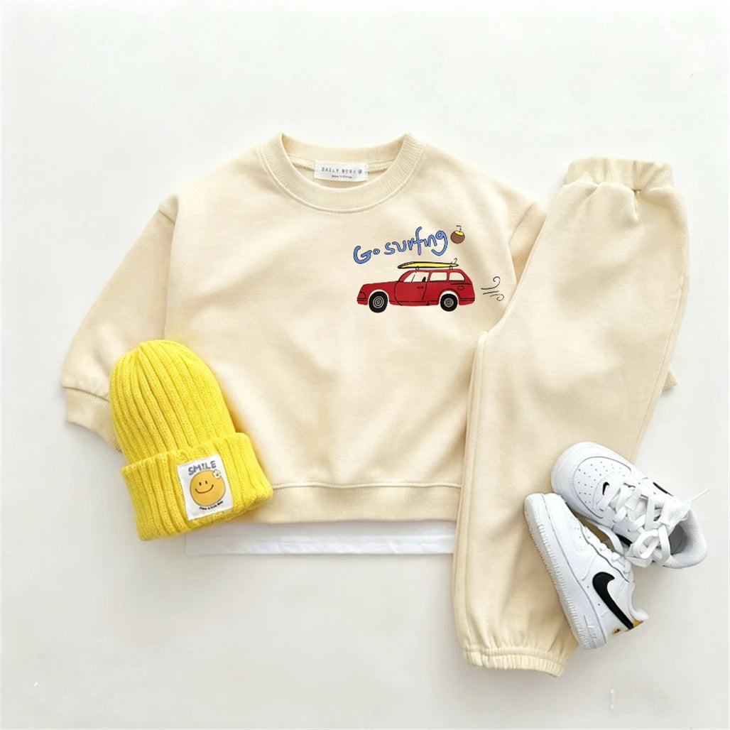 Einfarbige Outfits, einfacher Kapuzenpullover + Hose, zweiteiliges Set für Jungen, trendiges Kostüm, Rundhalspullover, Hosen, langärmelige Anzüge für Kinder
