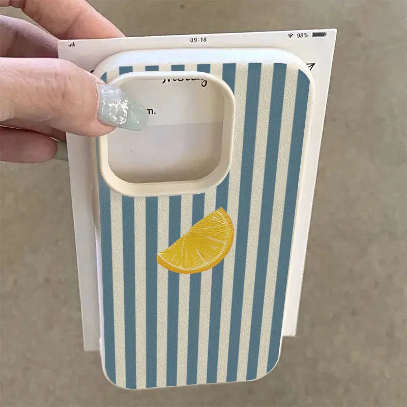 Für iPhone 17 16 15 14 13 12 11 Pro Max Hülle Blau gestreift Zitronenfrisches Muster Cover für iPhone XS X XR 16 Plus 16e Soft Funda