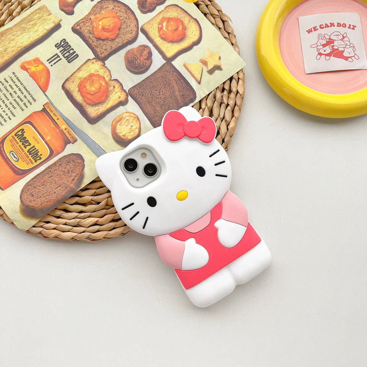 3D Niedliche HelloKitty Silikon-Handyhülle für iPhone 17 Pro Max 16 Plus 15 14 13 Pro 12Mini 11 Pro Max XR X XS 7 8 Stoßfeste Schutzhülle