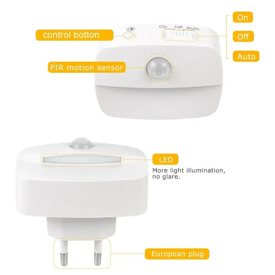 1/2/4 Stück LED-Nachtlicht, US-EU-Stecker, Bewegungsmelder, 220 V, 110 V, Wandleuchte für Zuhause, Flur, Treppe, Küche, Schlafzimmer, Nachtlampe