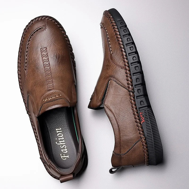 Herren Freizeit-Lederschuhe Herbst 2026 – Neuer Stil, atmungsaktive Slip-On Business Casual Low-Top Schuhe mit runder Zehenkappe im koreanischen Stil