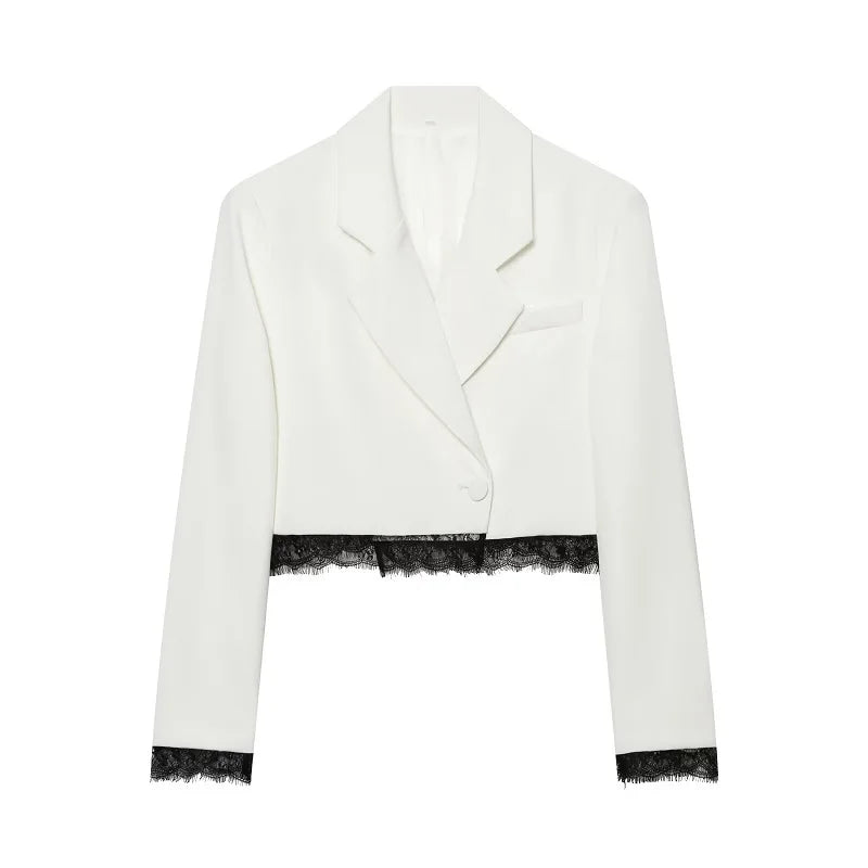 zoci Kurze Spitzenblazer für Damen, Anzug, Sommer-Blazer-Set, 2-teilig, Damen-Schulterpolster, Damen-Schneiderblazer, Bermuda-Shorts