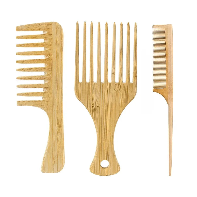 1Pcs Natürliche Bambus Holz Haar Kamm Anti-Statische Afro Gabel Kämme Für Frauen Runde Breite Zahn Holz Kamm haar Pinsel frauen