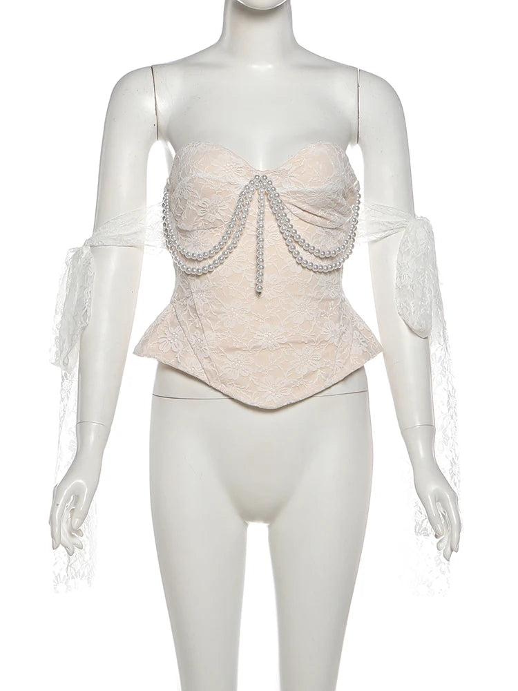 SIsterlinda Sexy Jacquard-Perlen-Patchwork-2-teiliges Set für Damen, Bandagen, Slash-Ausschnitt, rückenfreie Weste + unregelmäßiger Saum, abgestufte Rock-Anzüge