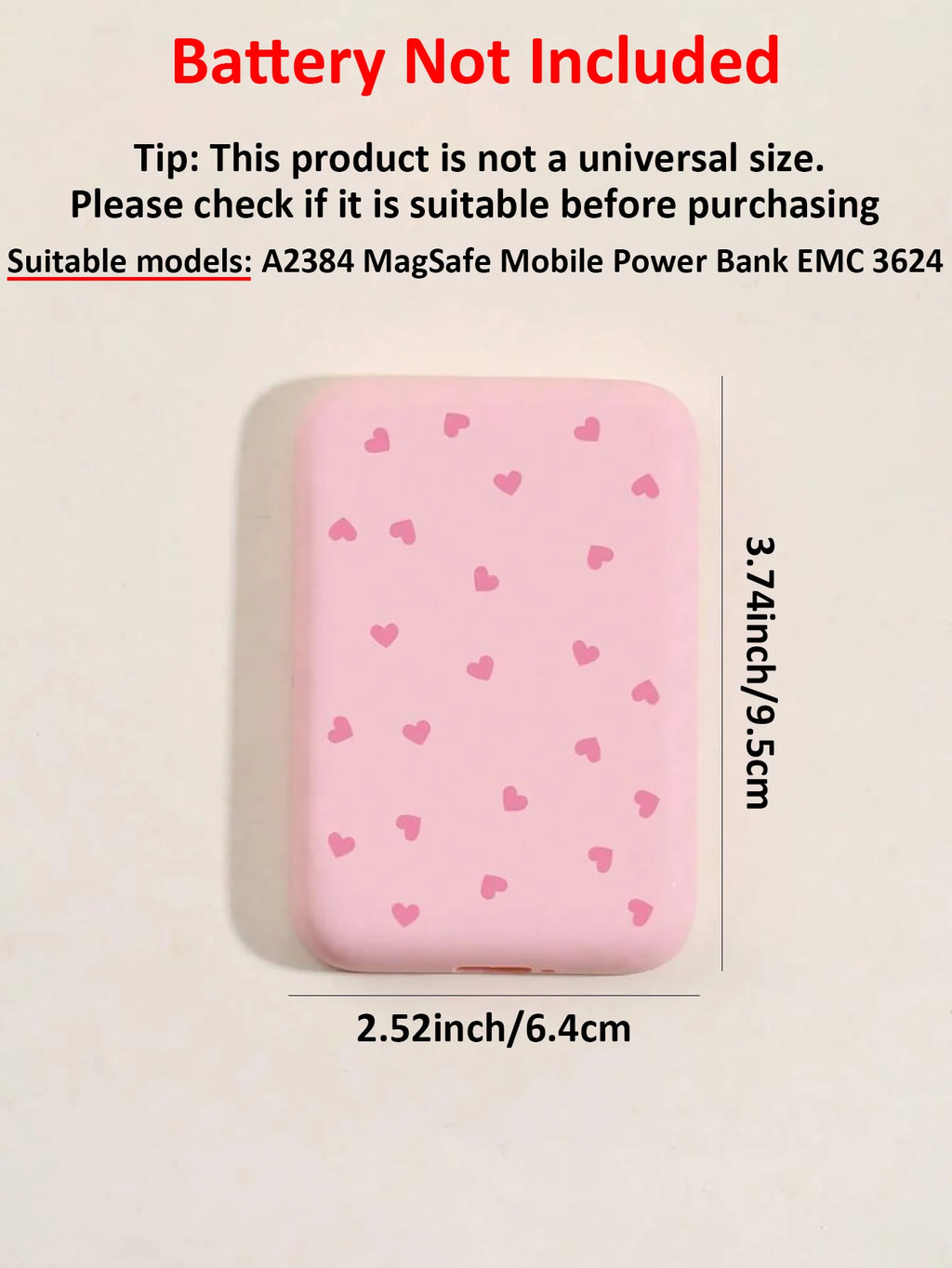 2er-Set Herzförmige Powerbank-Schutzhülle, kompatibel mit A2384 1460mAh Akku, passend für iPhone 17/16/15/14 Serie, kabellose Lade-Schutzhülle, weiche TPU Anti-Sturz-Schutzhülle, süßes Geschenk für Frauen (nur die Hü