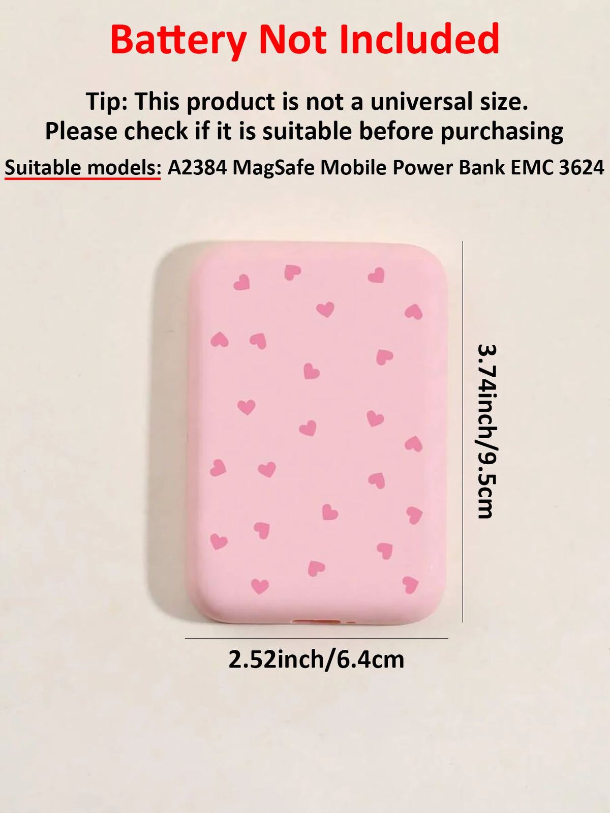 2er-Set Herzförmige Powerbank-Schutzhülle, kompatibel mit A2384 1460mAh Akku, passend für iPhone 17/16/15/14 Serie, kabellose Lade-Schutzhülle, weiche TPU Anti-Sturz-Schutzhülle, süßes Geschenk für Frauen (nur die Hü