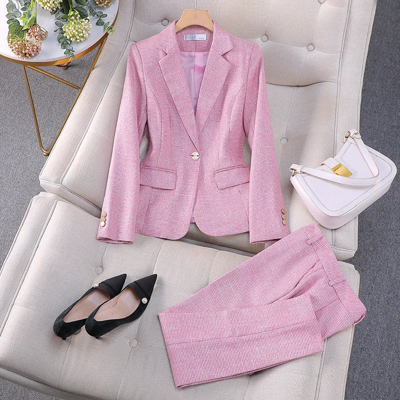 Luxus Kleine Frauen Rosa Blazer Damen Professionelle Anzug Frauen Temperament Anzug Mode Interview Formale Hose Anzüge