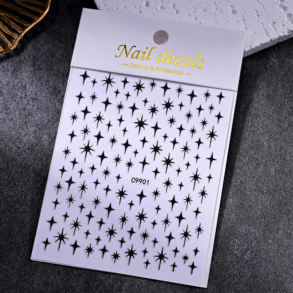 1 Stück 5D Laser Silber eingelegter Diamant Stern Nail Art Aufkleber Vierzackige Sterne Klebstoff Relief Slider Y2K Sternenlicht Maniküre Aufkleber