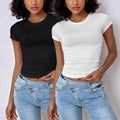 3 Stück Damen Slim Fit Kurzarm T-Shirts Elegant Rundhalsausschnitt Casual T-Shirt Damen Y2k Vintage Basic Tees 2025 Damenbekleidung