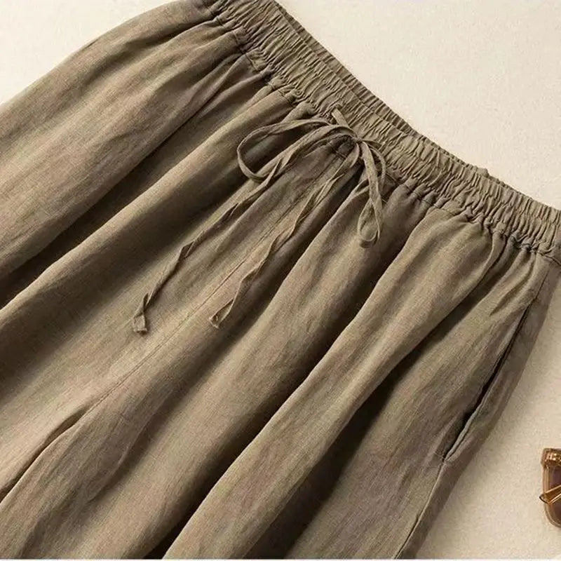Lila Baumwolle Leinen Casual Elastische Hohe Taille Lose frauen Hosen Koreanische Mode Breite Bein Knöchel-Länge Hosen Für frauen 2024