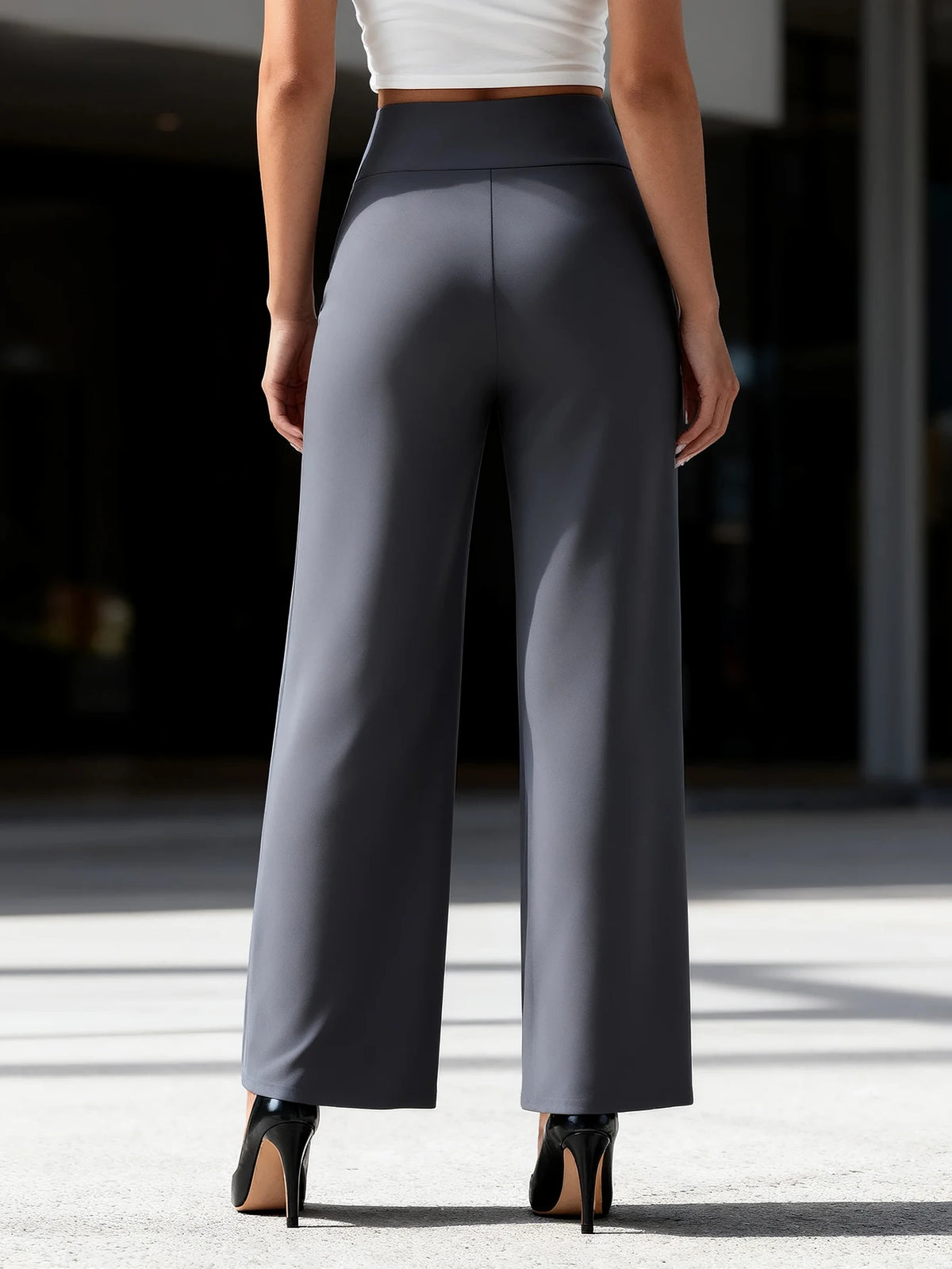 Damen-Hose mit hoher Taille, Stretch, in voller Länge, weites Bein, bequem und atmungsaktiv, lässig, für den täglichen Pendelverkehr, Büro, Straße.