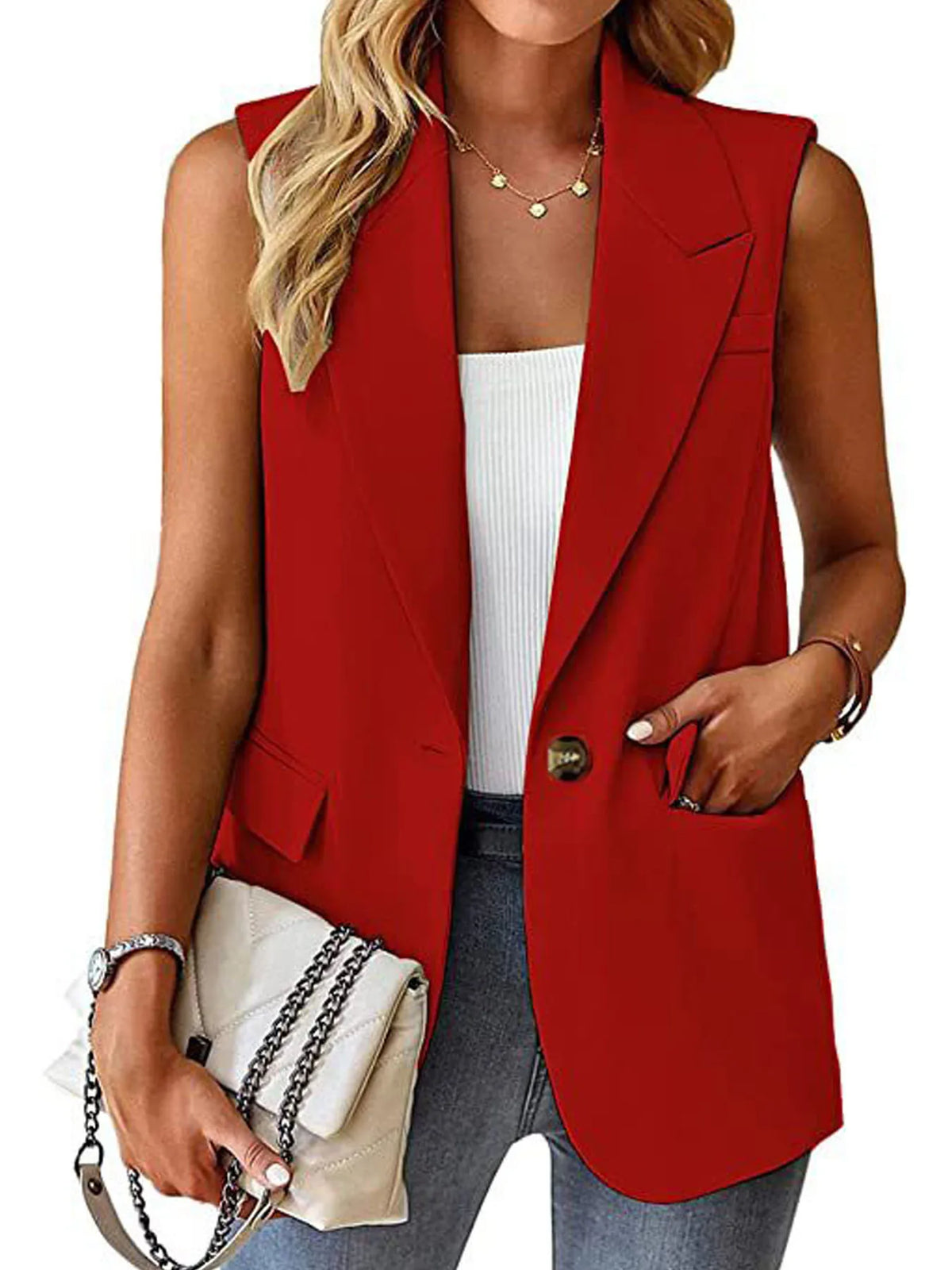 2025, ärmellose Blazer-Weste für Damen, lässige Büroweste, schmale Passform, Frühlings- und Sommer-Cardigan, Top, elegante Arbeitskleidung, Jacke